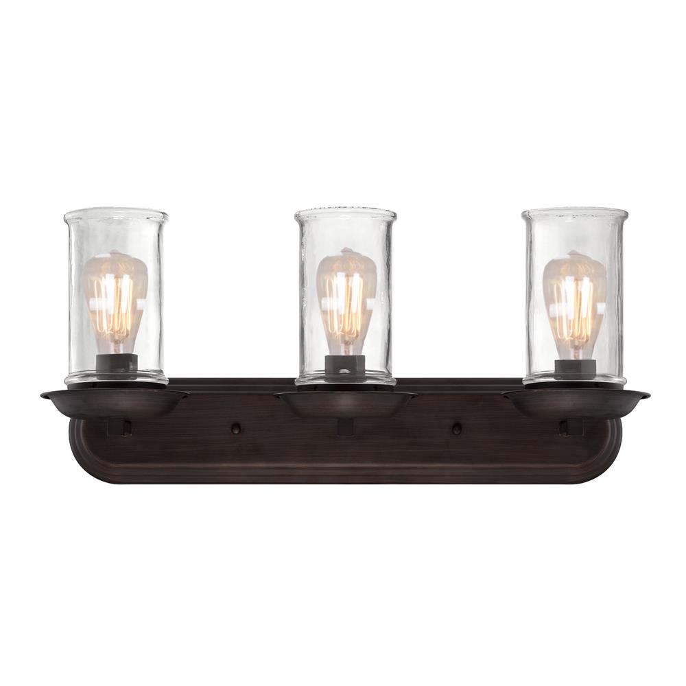 Craftmade 36103-ABZ Thornton 3 Light Vanity in Aged Bronze and Natural Rope with Antique Clear Glass